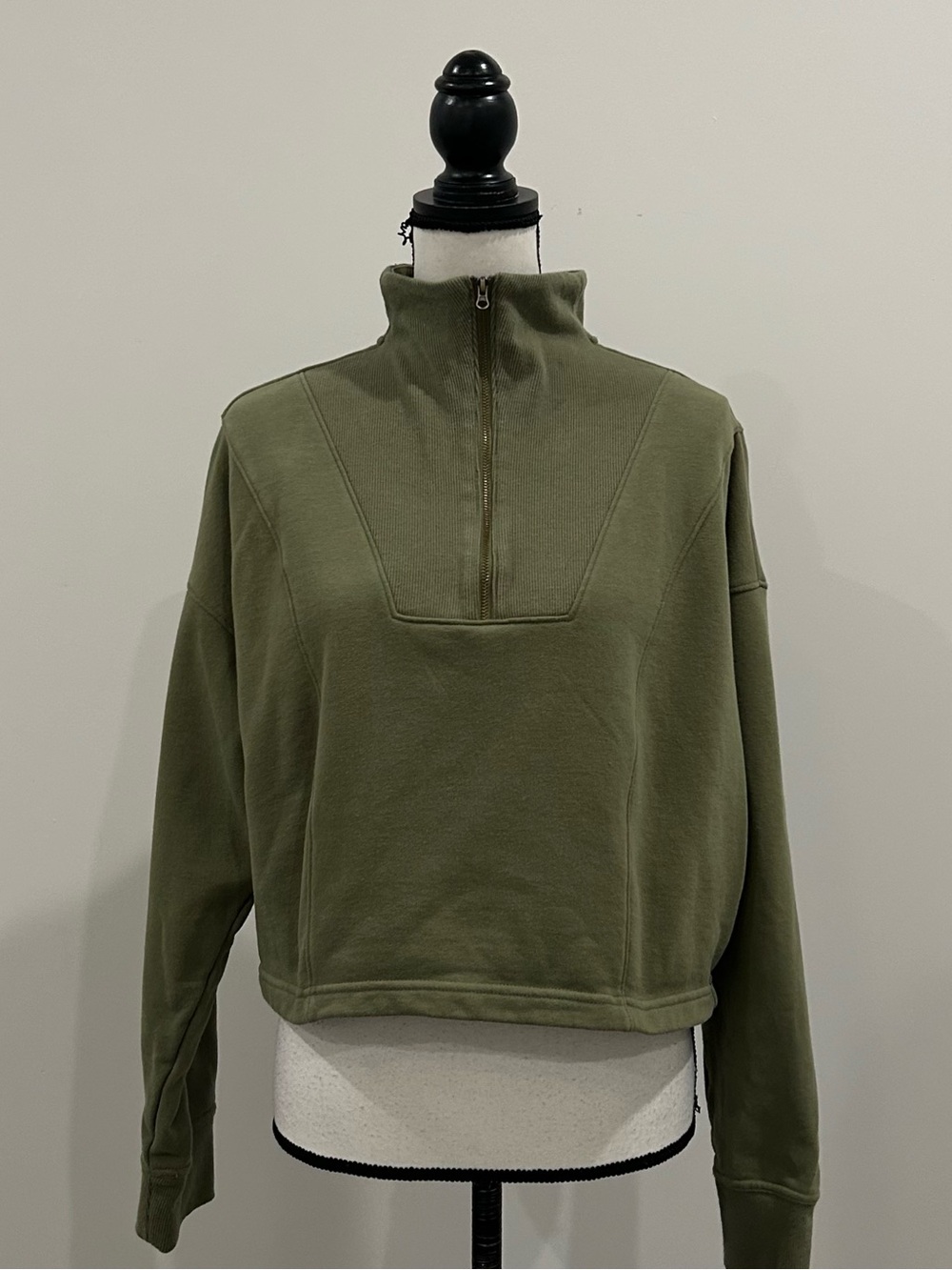 Avia Olive Green Quarter-Zip Cropped Sweatshirt